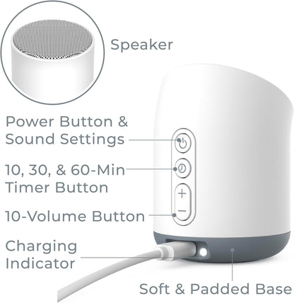 Pure Enrichment Wave Mini Travel Sound Machine - 6 Soothing Sounds Including White Noise, Seamless Loop Audio, Rechargeable Battery, 48 Hour Run Time, Optional Timer, and Storage Bag
