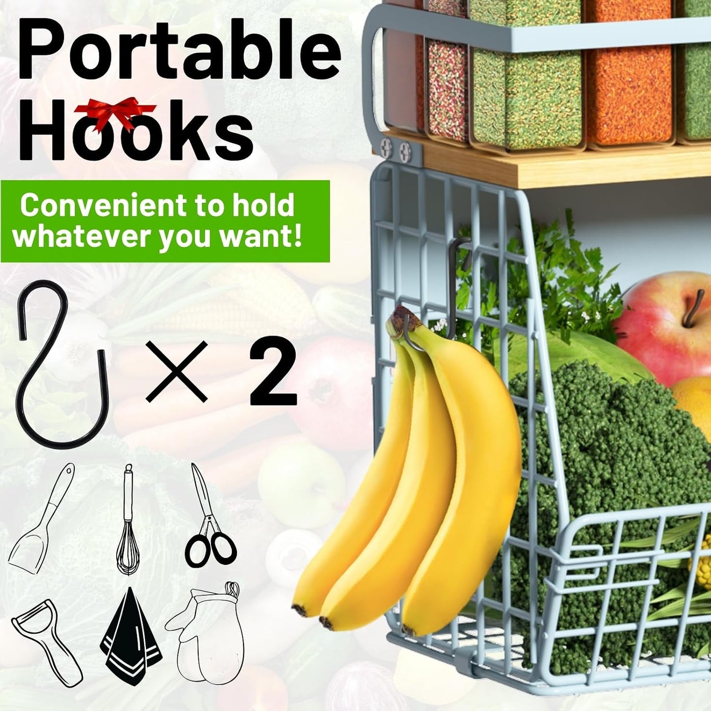 Magnetic Shelf for Fridge with Wood Lid, Fruit Potato and Onion Storage Bins, Pantry Organizers & Storage, Large Container Magnetic Spice Rack for Refrigerator, Kitchen Counter, Cabinet | Strong magnet holds 50lbs, ventilated bin for produce, versatile