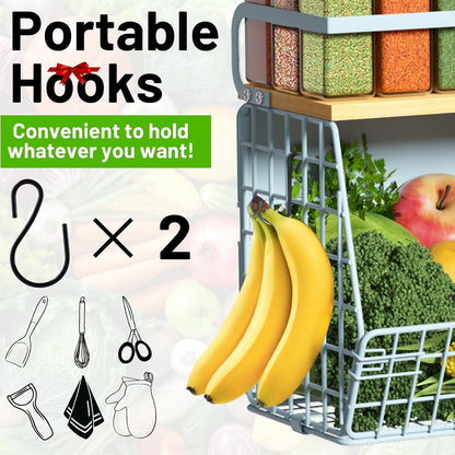 Magnetic Shelf for Fridge with Wood Lid, Fruit Potato and Onion Storage Bins, Pantry Organizers & Storage, Large Container Magnetic Spice Rack for Refrigerator, Kitchen Counter, Cabinet | Strong magnet holds 50lbs, ventilated bin for produce, versatile