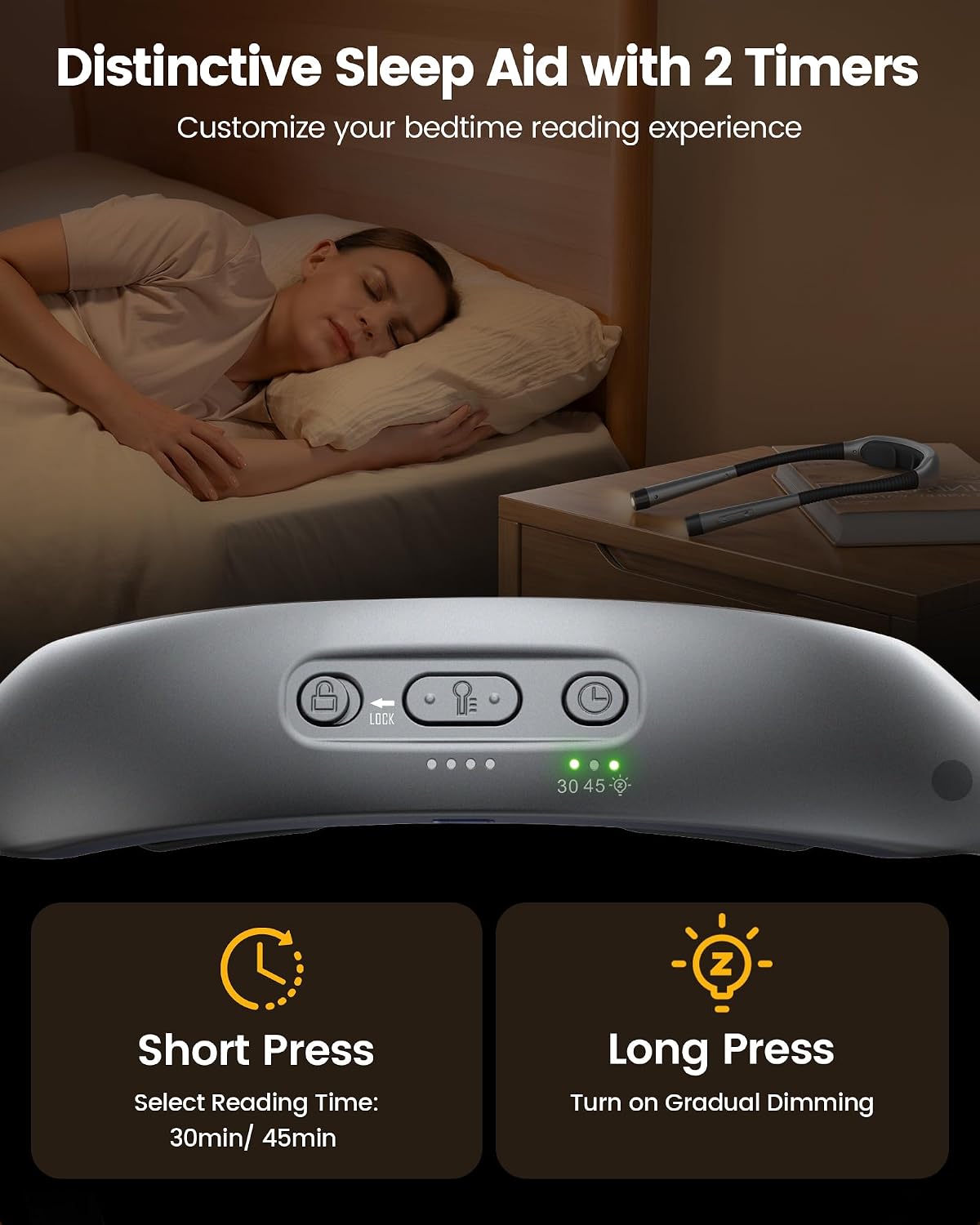 Glocusent Neck Light with Timer, 100 Hours Book Light for Bedtime Reading | Neck Reading Light, 3-Color, 5 Brightness, Bendable, Ergonomic, 1600mAh, Rechargeable, Eye Care, Sleep Aid, Travel Lock, Gift