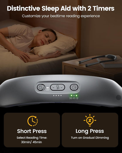 Glocusent Neck Light with Timer, 100 Hours Book Light for Bedtime Reading | Neck Reading Light, 3-Color, 5 Brightness, Bendable, Ergonomic, 1600mAh, Rechargeable, Eye Care, Sleep Aid, Travel Lock, Gift