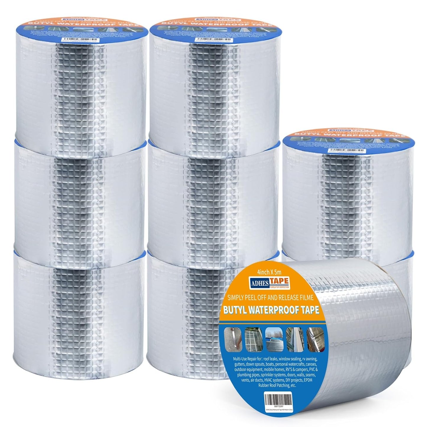 ADHES Upgrade Butyl Tape Waterproof Tape, 1.2mm Thick, 2 inch x 16 feet | Aluminum Foil Tape Butyl Sealant Tape for RV Repair, Window, Boat and Pipe Sealing, Glass & EDPM Rubber Roof Patching,Silver