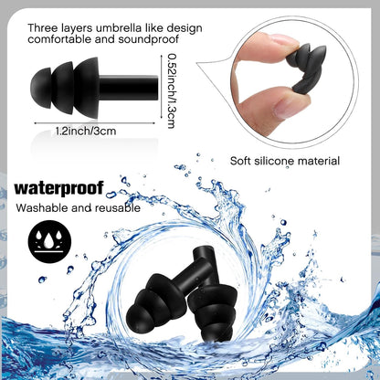 TrelaCo 200 Pairs Ear Plugs Bulk, Reusable Silicone Ear Plugs, Black