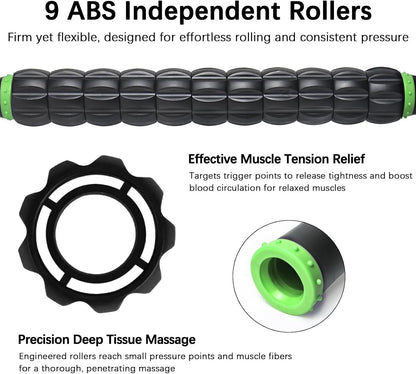 Wooden Cellulite Massage Roller for Legs and Thighs - Handheld Fascia Blaster Tool for Muscle Relief, Lymphatic Drainage & Body Sculpting - Anti Cellulite Massager for Women and Men (12 Wheel)