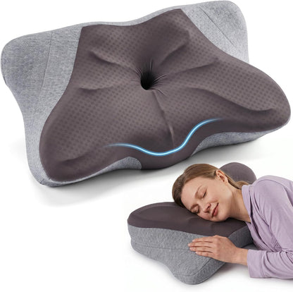 Sweetcrispy Cervical Pillow for Neck and Shoulder - Ergonomic Memory Foam Pillows, Contour Side Sleeper for Adults, Cooling Orthopedic Neck Support for Back Stomach Sleepers, White