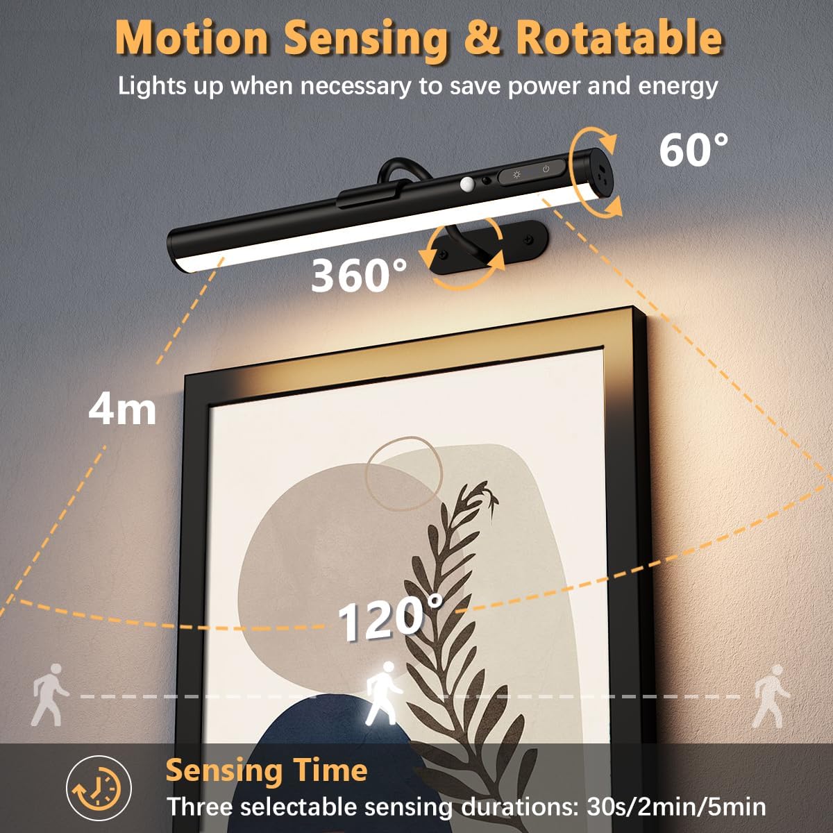 Hapfish Motion Sensor Battery Operated Wall Sconce,Wireless Picture Lights