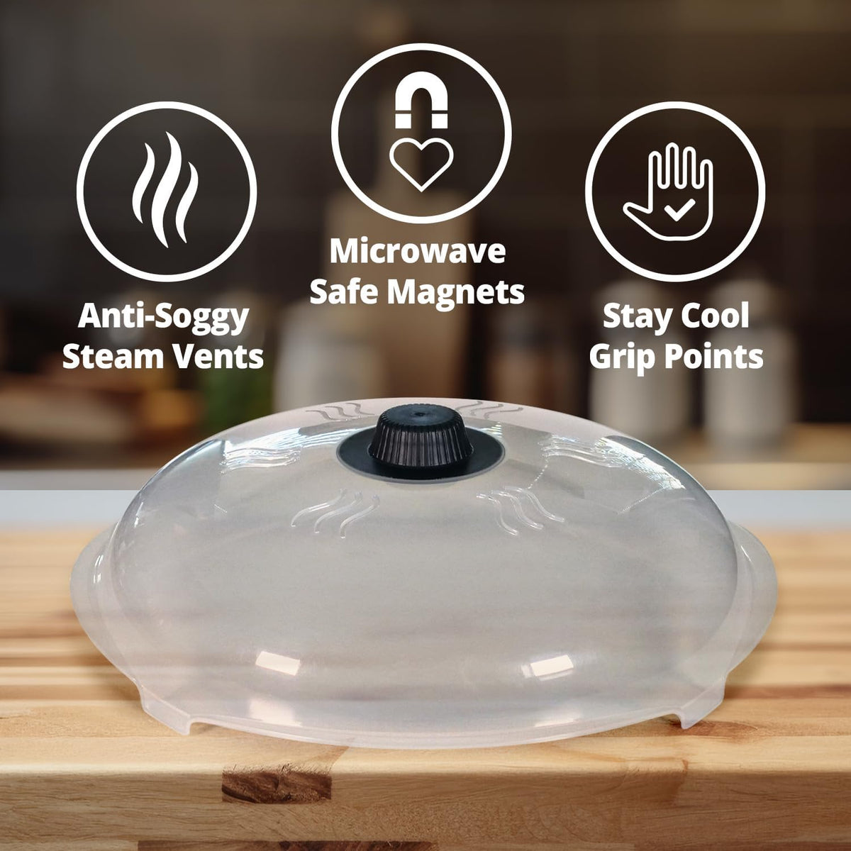 HOVER COVER Tall Magnetic Microwave Splatter Cover for Food, 12 Inch-Black