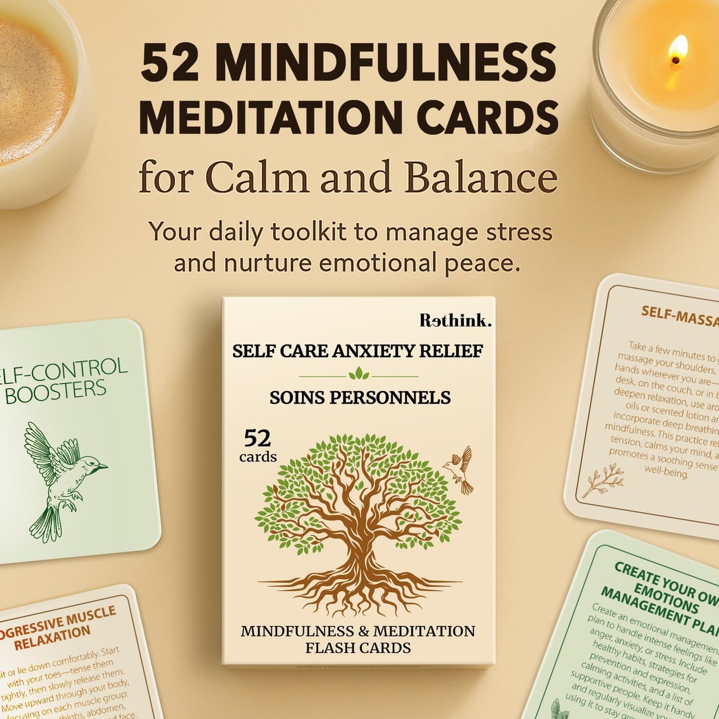 QUOKKA Meditation Cards - 120 Cards for Adults - Anxiety Relief Items Affirmation Cards for Mental Health - Calming Self Care for Women - Perfect Mindfulness Gift for Adult