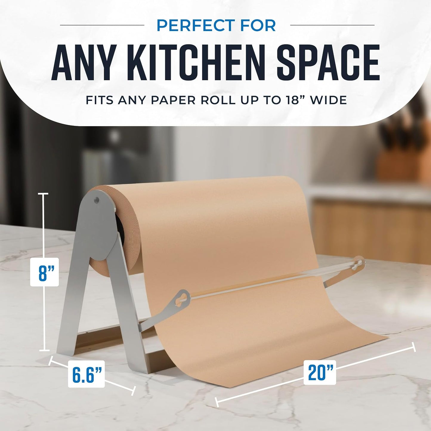 Bryco Goods 18 Inch Butcher & Kraft Paper Roll Dispenser and Cutter | Heavy-Duty Steel Frame, Sharp Blade, Wall Mountable, Tabletop, Non-Slip Rubber Feet, One-Hand Operation, Holds 1000ft Rolls