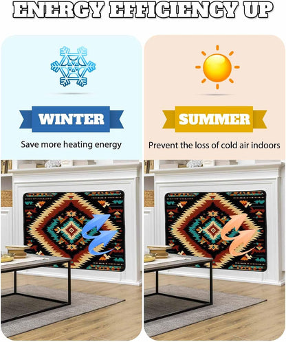 Western Aztec Magnetic Fireplace Cover Decorative Indoor For Brick Fireplace, Rustic Tribal Southwestern Boho Ethnic Insulation Fireplace Blocker Blanket Draft Stop Hot Heat Save Energy, 36"Wx27"H