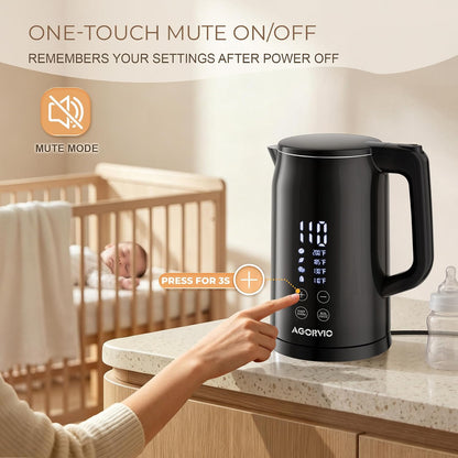 Electric Kettle, 1.7L 1500W, 5 Temp Presets, Dual Mode 8H Keep Warm, Double Wall Cool Touch, 100% Food Grade Stainless Steel Interior, Mute & Smart Memory for Tea, Coffee & Baby Formula