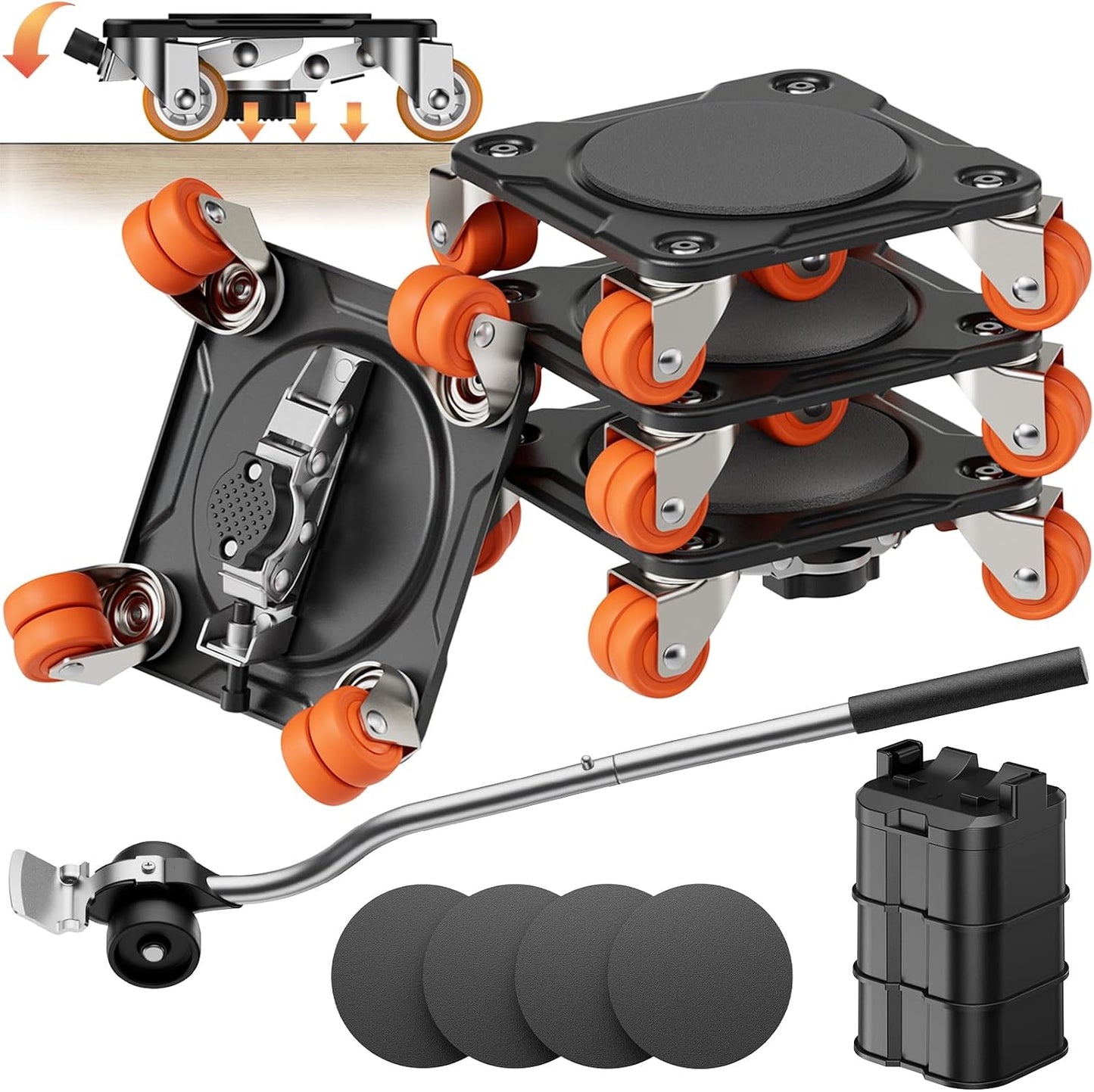 ONEON Heavy Duty Furniture Movers with Wheels Dolly with Auxiliary Lifter, All-New Upgraded Carbon Steel Panels & Dual-Wheeled Casters, Supports up to 1650 lbs (L)