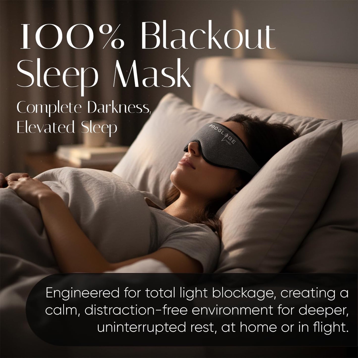 Proglobe Luxe Luxury Sleep Mask for Back & Side Sleepers, 100% Light Blocking 3D Eye Mask with Zero Pressure Eye Cups, Lash-Friendly, Soft Breathable Night Mask for Travel & Naps, Black