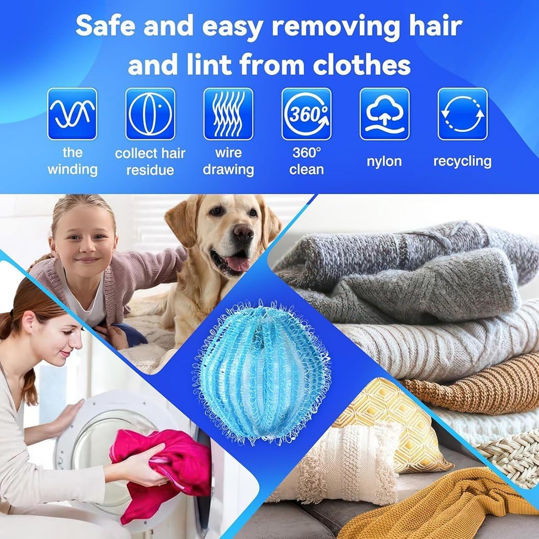 Reusable Laundry Hair Remover Balls - Lint Catcher for Washer & Dryer - Easy Home Solution for Removing Pet Hair, Lint & Fur from Clothes and Bedding