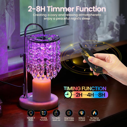 Candle Warmer Lamp with Timer Dimmer，2H/4H/8H Timer , Lamp Candle Warmer with Marble Base for Adjustable Height, Crystal Wax Melt Warmer for Jar Candles, House Warming Decor Gifts Mothers Day Gifts