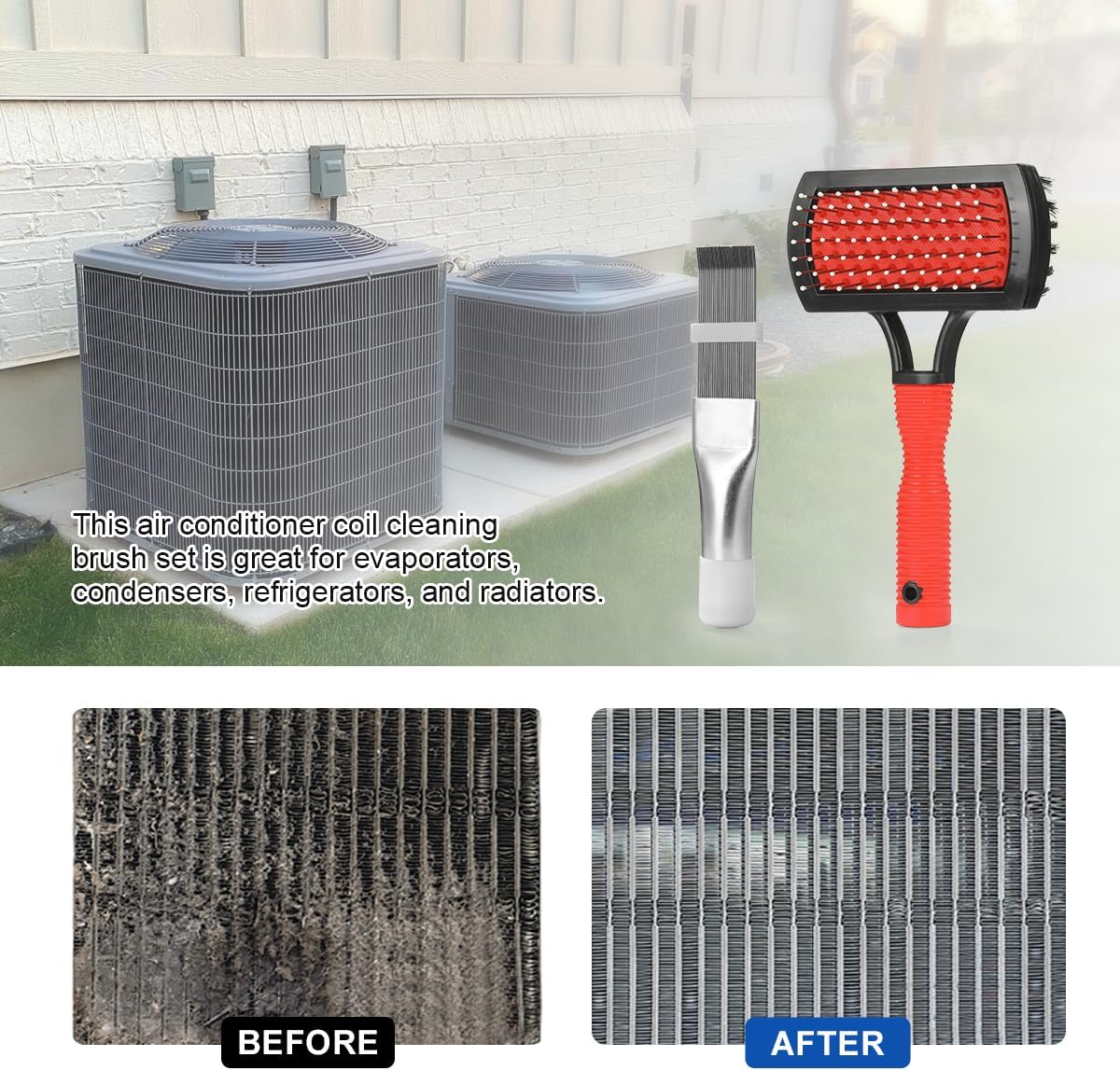 LANMU AC Coil Cleaner Brush Fin Comb, Air Conditioner Cleaning Brush Straightening Tool for HVAC/AC Evaporator, Condenser, Radiator