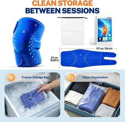 Knee Ice Pack Wrap, Long-Lasting Cold Compression for Knee Pain Relief | Thickened Gel, Stays Cold Longer, Soft After Freezing, Adjustable Fit, No Slip, Full Wrap cooling, Reusable Cold Hot Therapy