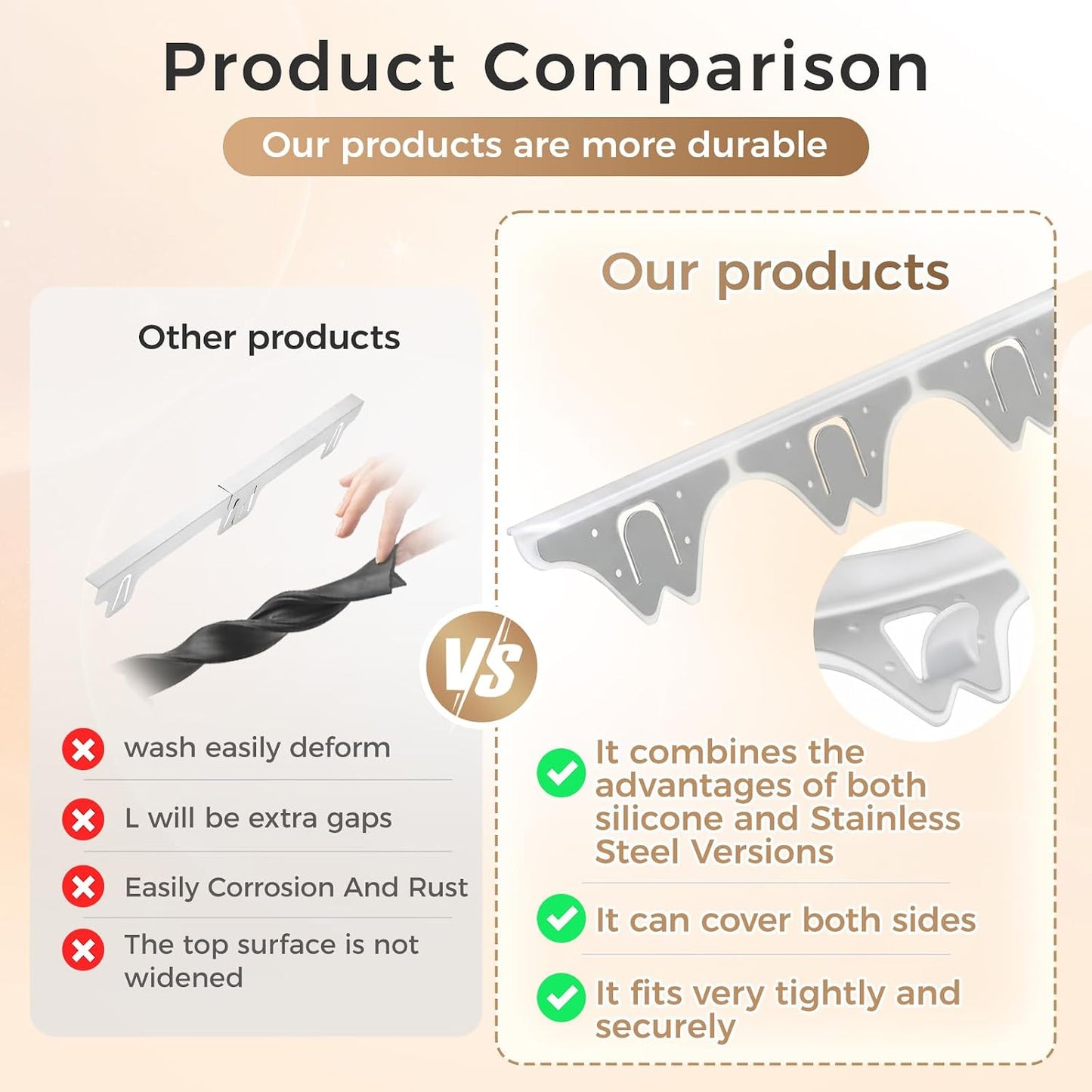 Silicone Stove Gap Covers with Stainless Steel, Oven Gap Filler Seals Gaps Between Stovetop and Counter, Stove Gap Guards Range Trim Kit, Easy to Clean Stove Gap Guard (Black 2 Pack,25")