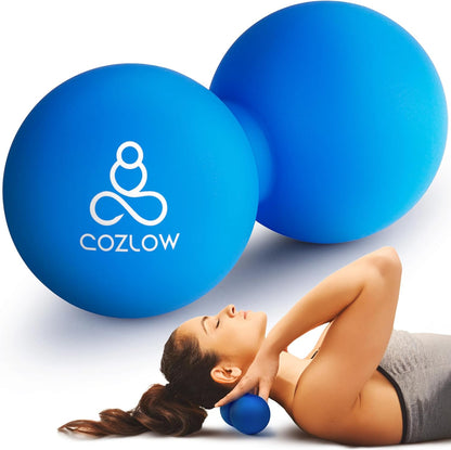 COZLOW Peanut Massage Ball - Deep Tissue Therapy, Pain Relief - Cobalt Blue | Cozlow 5" double lacrosse silicone massage ball, trigger point roller for mobility, acupressure tool for myofascial release
