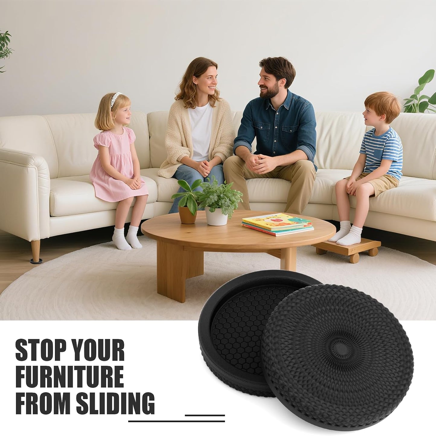 Ezprotekt Non Slip Furniture Pads, 12 Pcs 2" Anti Slip Rubber Caster Cups, No Slide Furniture Gripper, Anti Skid Furniture Coasters for Hardwood Floors, Furniture Stoppers to Prevent Sliding (Black)