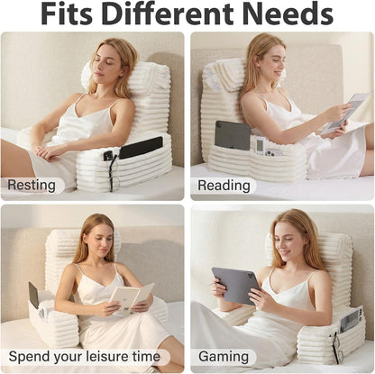 ENITYA 22" XL Back Pillow for Bed Sitting Up with Armrests & Big Pockets | Reading Pillow for Bed, Soft Back Support Chair, Ideal for Watching TV, Gaming, Nursing, Resting, Post Surgery, Dark Grey
