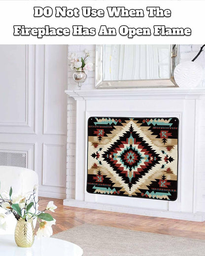 Western Aztec Magnetic Fireplace Cover Decorative Indoor For Brick Fireplace, Rustic Tribal Southwestern Boho Ethnic Insulation Fireplace Blocker Blanket Draft Stop Hot Heat Save Energy, 36"Wx27"H
