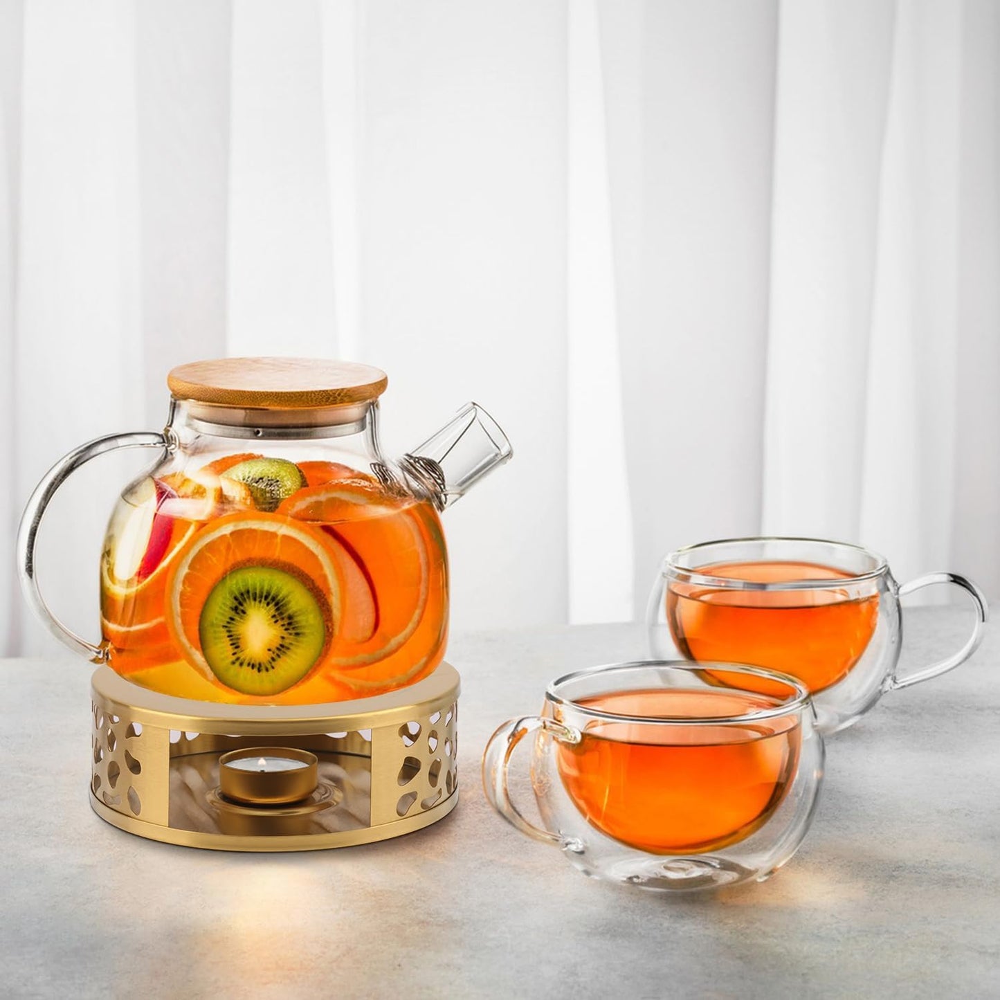 4 PCS 6 inch Round Teapot Warmer, Stainless Steel Teapot Warmer with Candle Base, Elegant Tea Pot Warmers for Keeping Tea, Coffee & More Warm, Perfect for Home, Office & Travel(Gold)
