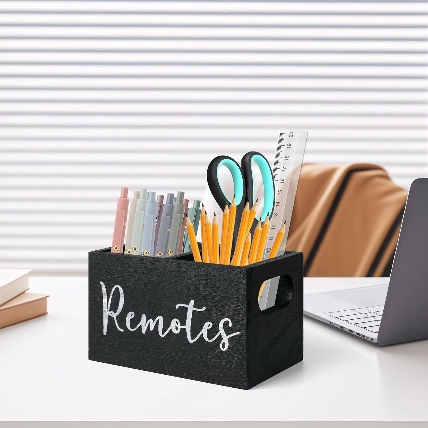360° Rotating Remote Control Holder, Wooden TV Remote Holder for Table, Desk Organizer Caddy Media Storage Box for Living Room,Nightstand,Couch (Black)