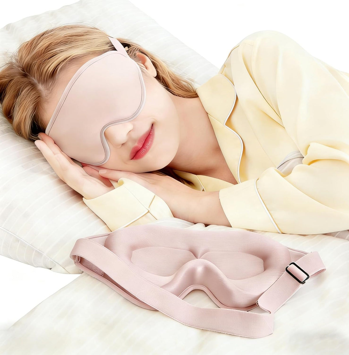3D Sleep Mask for Side Sleepers, Memory Foam Eye Mask for Sleeping, 100% Blackout, Breathable & Lightweight, Adjustable Strap, No Pressure on Eyes, Soft Travel Sleep Mask for Men & Women Pink