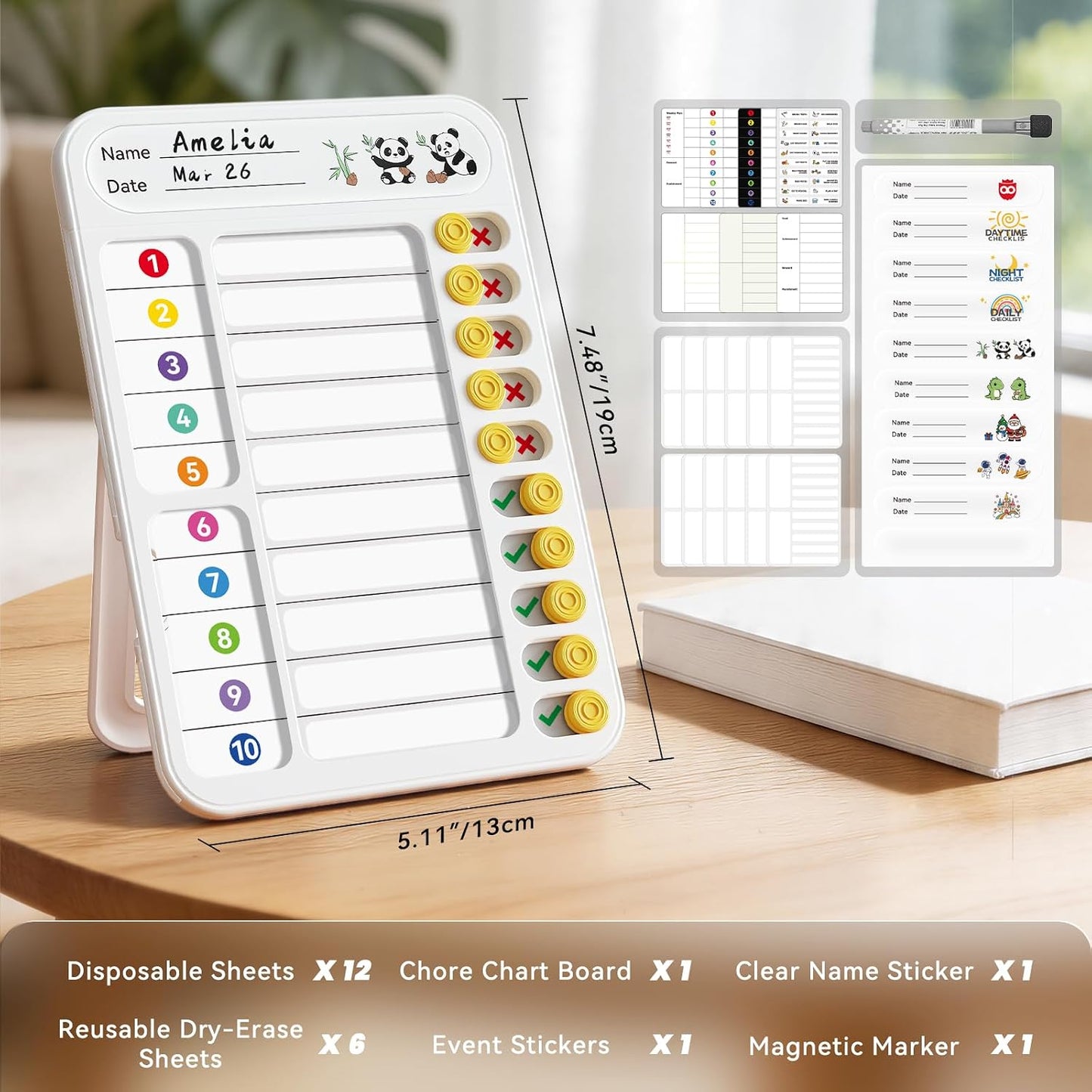 Chore Chart for Kids ADHD Tools to Do List Checklist Magnetic Planning Board with Sliders, Visual Schedule Board with Dry Erase Sheets, Sticker, Marker, Routine Chart for Kids - Pink
