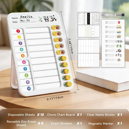 Chore Chart for Kids ADHD Tools to Do List Checklist Magnetic Planning Board with Sliders, Visual Schedule Board with Dry Erase Sheets, Sticker, Marker, Routine Chart for Kids - Pink
