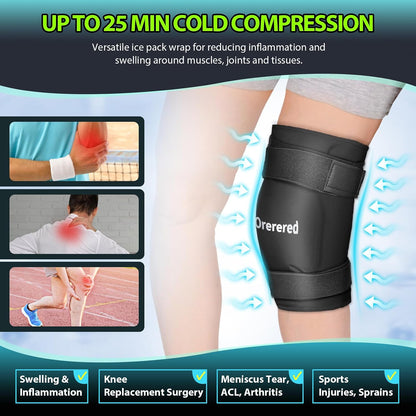 Ice Packs for Injuries Reusable Knee Gel Ice Pack Wrap for Swelling Black