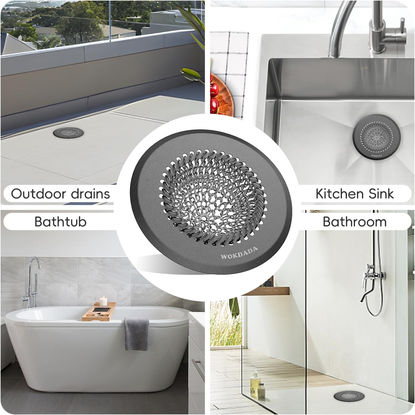 Shower Drain Hair Catcher, Patented Bathtub Drain Cover, Anti-Clog | Reversible Flip Clean, Fast Drainage, Anti-Slip Base, 304 Stainless Steel Chain Mail Mesh, 4.4" for Bathtub & Shower Drains
