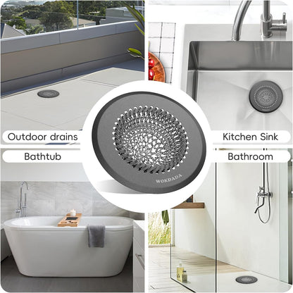 Shower Drain Hair Catcher, Patented Bathtub Drain Cover, Anti-Clog | Reversible Flip Clean, Fast Drainage, Anti-Slip Base, 304 Stainless Steel Chain Mail Mesh, 4.4" for Bathtub & Shower Drains