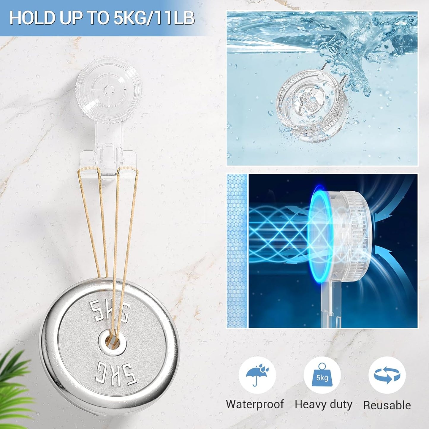 LUXEAR Suction Hooks, 2 Pack Razor Hooks Removable & Reusable | Shower Hook Damage-Free Powerful Suction Hanger for Towel Bathrobe Loofah Bathroom Kitchen Storage Hooks Weather Hanger