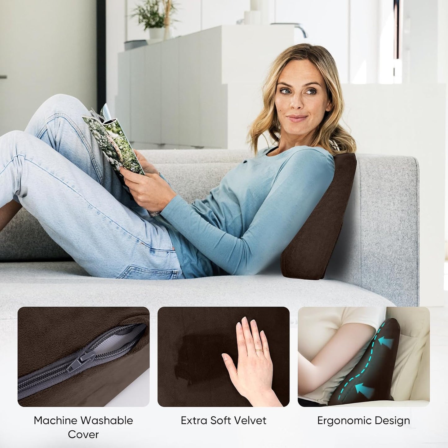 Lumbar Support Pillow for Recliner and Couch, Ergonomic Back Support Pillow | Dual-Layer Memory Foam, Soft Velvet Cover, Lower Back Pain Relief, Back Cushions for Recliner, Sofa & Gaming Chair