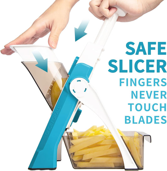 ONCE FOR ALL Safe Mandoline Slicer Kitchen, All in 1 Vegetable Slicer, Gray | Adjustable Thickness, Potato Slicer Veggie Chopper, Strips Julienne Dicer, French Fry Cutter, Dishwasher Safe, Kitchen Gift