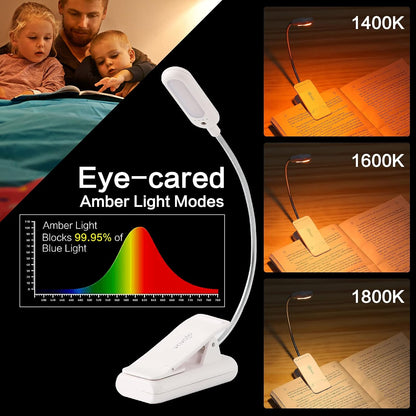 VAVOFO Rechargeable Book Light, Blue Light Blocking, Amber 1600K Clip On Reading Light, Eye Care 7 LEDs Kids Book Light for Reading in Bed with Power Indicator for Bookworms (Neon Orange)