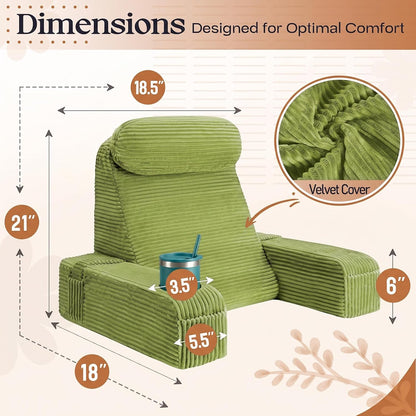 Reading Pillow/Backrest Pillow with Arms, Cup Holder & Phone Pocket