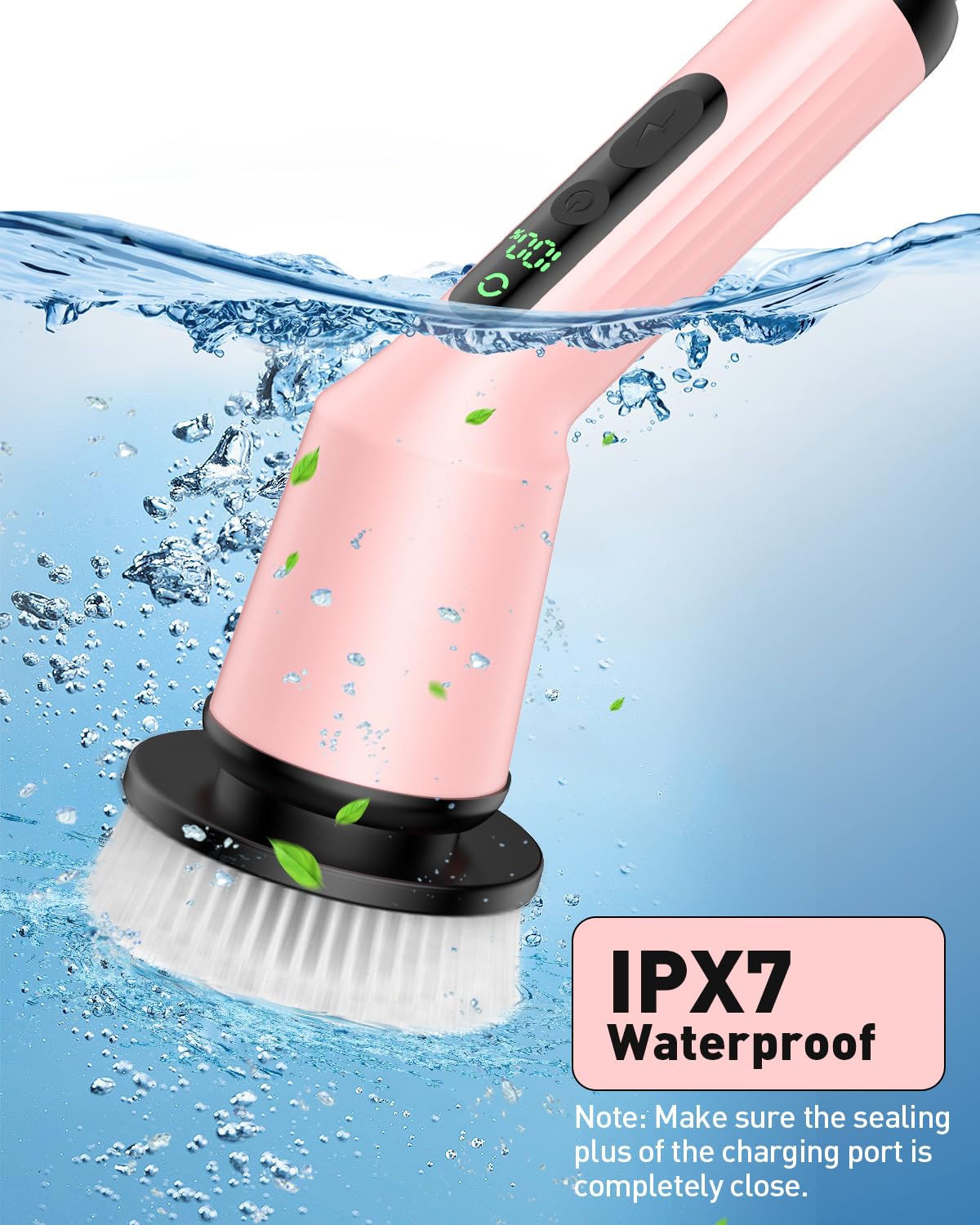 Electric Spin Scrubber for Bathroom, Shower Scrubber with Long Handle | Shower Cleaner Brushes, IPX7 Waterproof & 2 Speed, 3 Brush Heads, 90min Runtime, Bathroom Cleaning Supplies for Toilet Tub