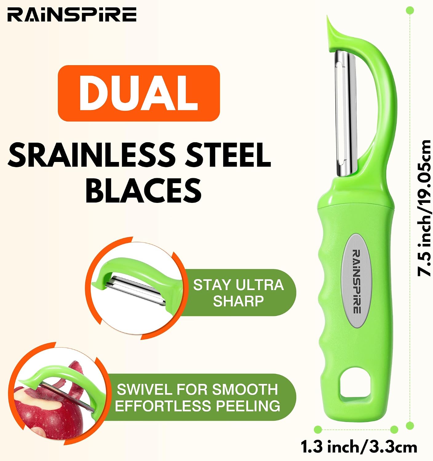 Rainspire Vegetable Peeler Potato Peelers for Kitchen, Sharp Stainless Steel Blades Veggie, Comfortable Handle Fruit Peeler, Carrot Peeler Apple Peeler Dishwasher Safe Black, 1-Pack