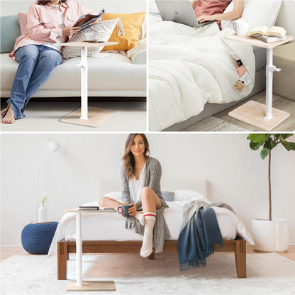 YUHFERA Sofa Armrest Tray Table for Couch - 360° Swivel Height Adjustable End for Small Spaces, Snack Side Table for Bed or Chair with Phone & Tablet Slot (Rustic,Standard)