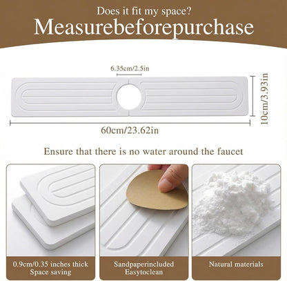 Diatomite Faucet Mat for Kitchen Sink, Quick-Dry Stone-Like Sink Mat, Flat Lay Absorbent Countertop Drying Mat for Faucet Area, Hard Diatomite Mat, Gray, 23.6 x 4 in