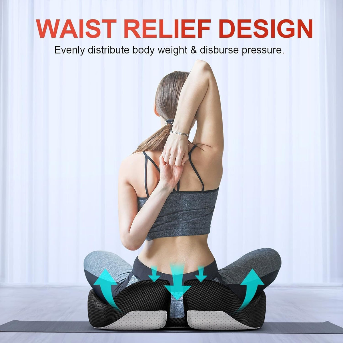 Benazcap Large Ergonomic Seat Cushion Relieves Sciatica & Tailbone Pain