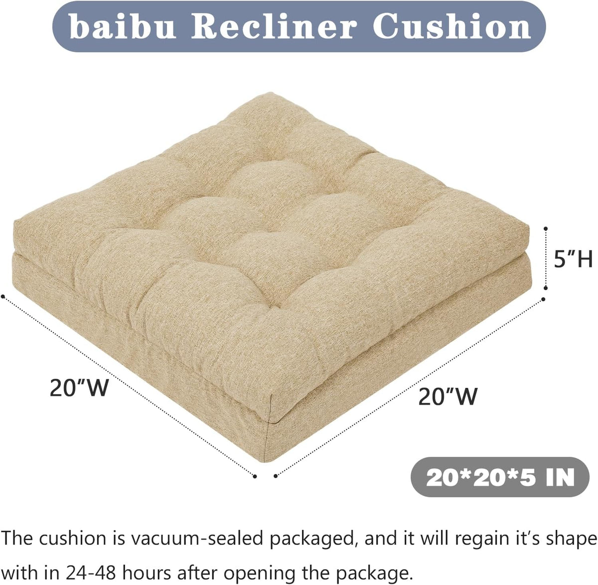 baibu Memory Foam Recliner Cushions for Elderly, 20 x 20 x 5 Inch,Dark Grey
