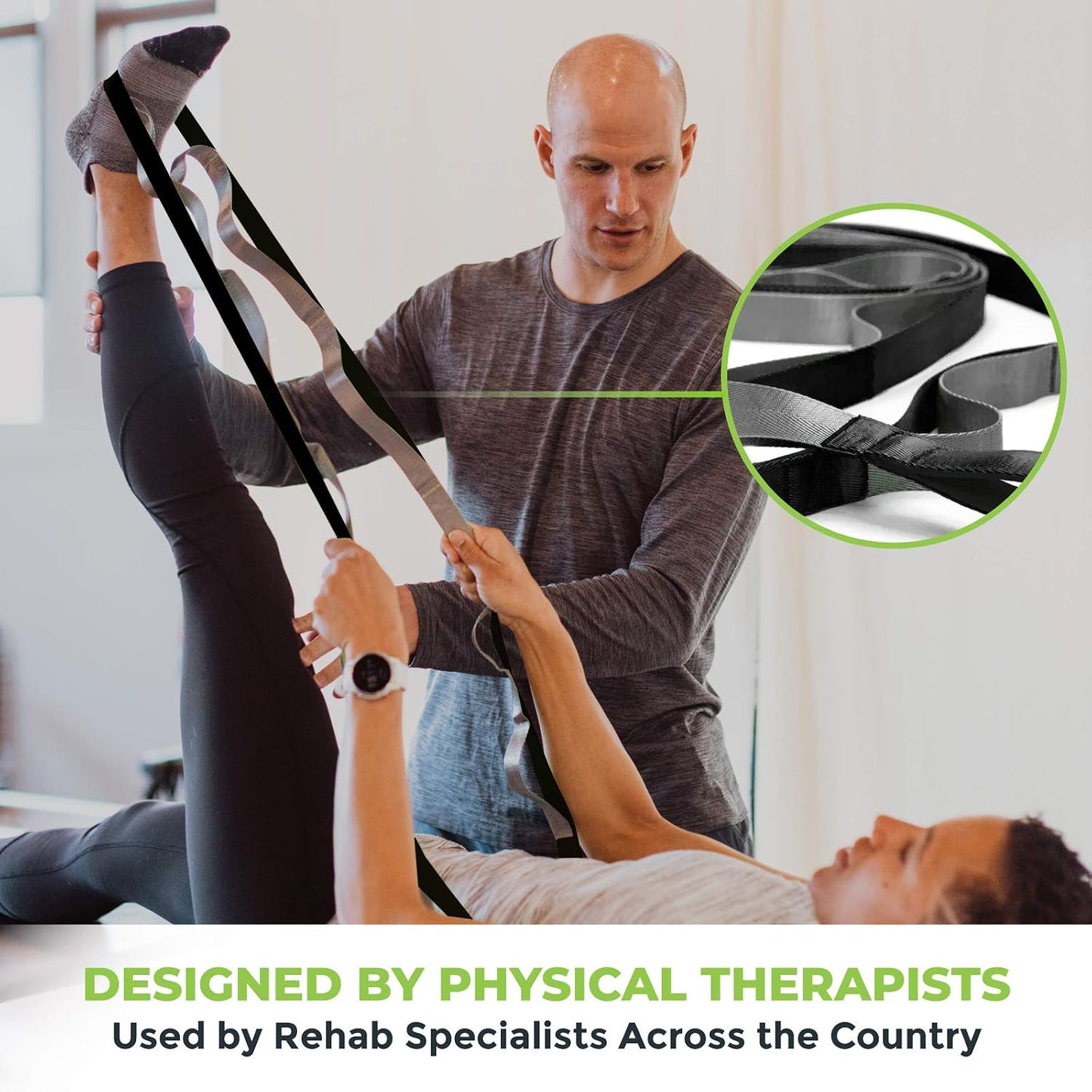 Stretching Strap for Physical Therapy, 12 Multi-Loop Stretch Strap 1" W x 8' L, Neoprene Handles, Physical Therapy Equipment, Yoga Straps for Stretching, Leg Stretcher.