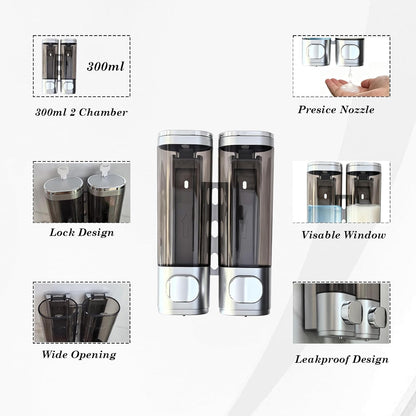 10oz/300ml Single Manual Wall Mounted Soap Dispenser, Black | Bathroom Shampoo and Conditioner Dispenser, Clear Plastic Refillable Liquid Lotion Pump Dispenser and Organizer