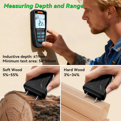 Pinless Moisture Meter for Wall,Floor – Digital Moisture Tester | With 3-Color LCD Display, Audible Alarm & HOLD Function, Ideal for Home Inspections