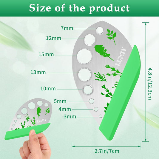 Herb Stripper Tool Stainless Steel 9-Hole Leaf Peeler with Knife | 2in1 Cutting and Stripping, 9-Hole Stainless Steel Tool With Cover, For Stripping Kale, Chard, Basil, Thyme & Rosemary Leaves