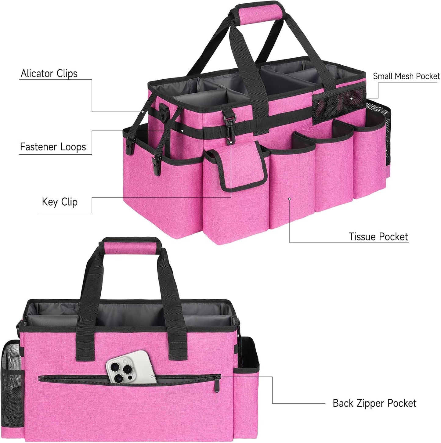 Cleaning Caddy Bag,Large Cleaning Supplies Organizer with Handle for Housekeepers,Purple